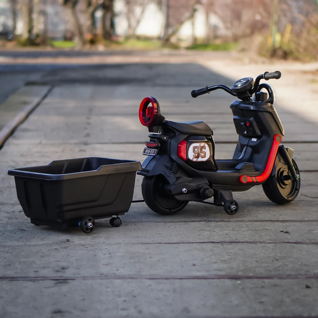 Scuter electric pentru copii, Kinderplay Scooty, remorca inclusa, telecomanda control parental, 70W, 6V 7Ah, negru [7]
