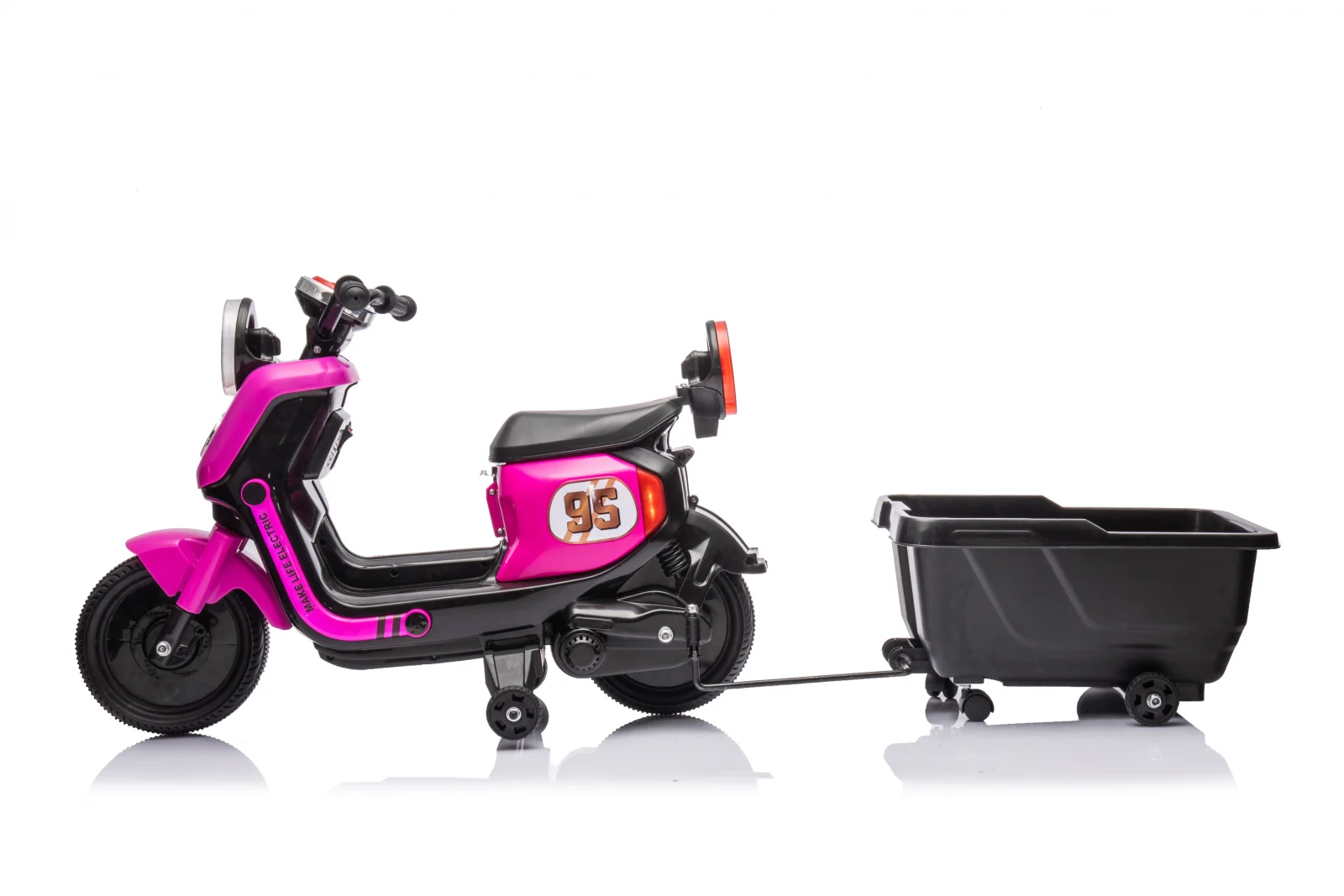 Scuter electric pentru copii, Kinderplay Scooty, remorca inclusa, telecomanda control parental, 70W, 6V 7Ah, roz [9]
