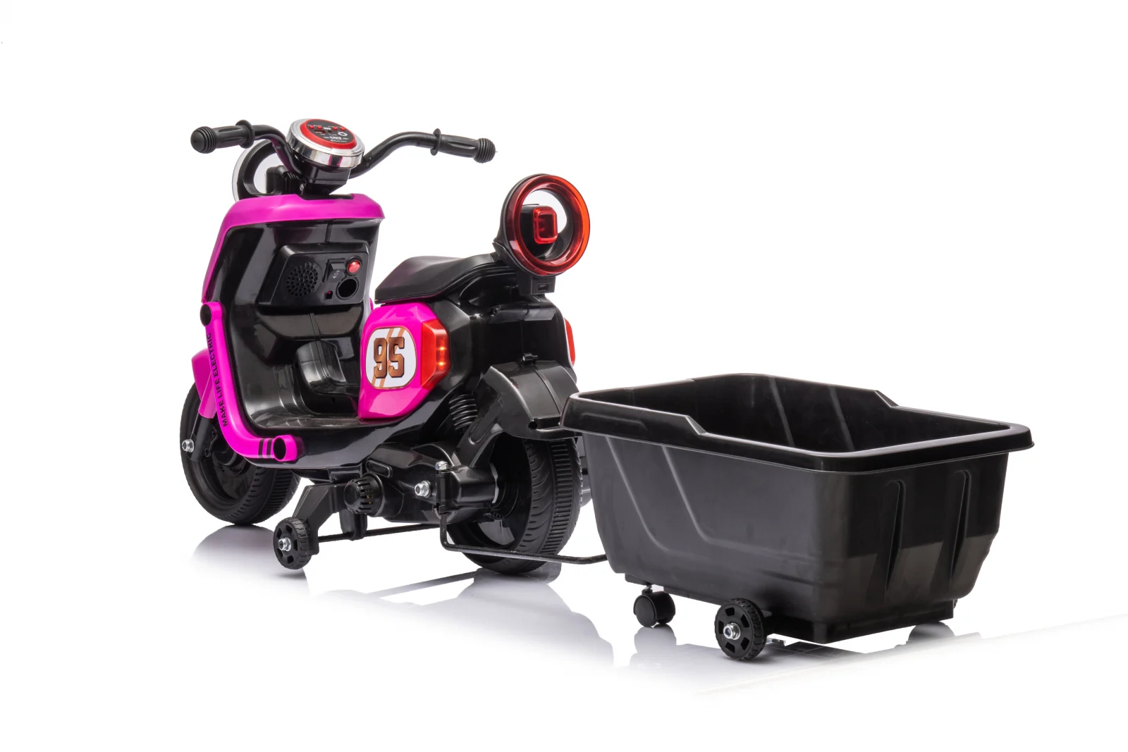 Scuter electric pentru copii, Kinderplay Scooty, remorca inclusa, telecomanda control parental, 70W, 6V 7Ah, roz [14]