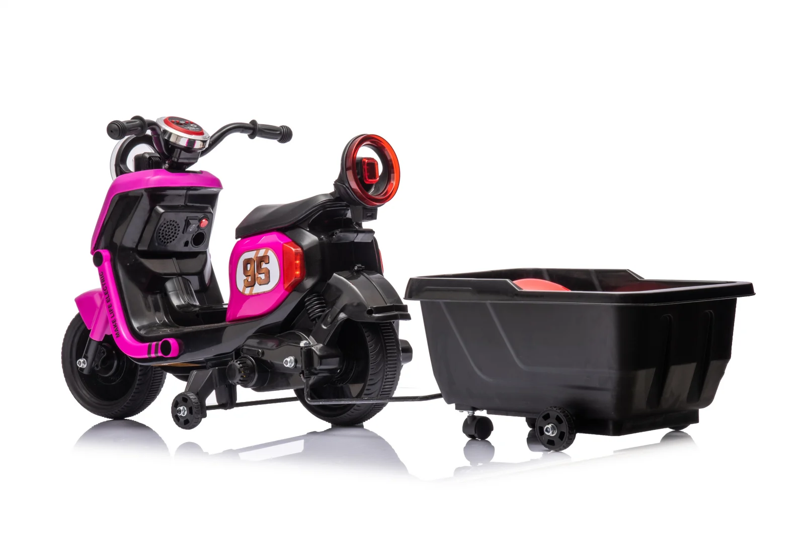 Scuter electric pentru copii, Kinderplay Scooty, remorca inclusa, telecomanda control parental, 70W, 6V 7Ah, roz [6]