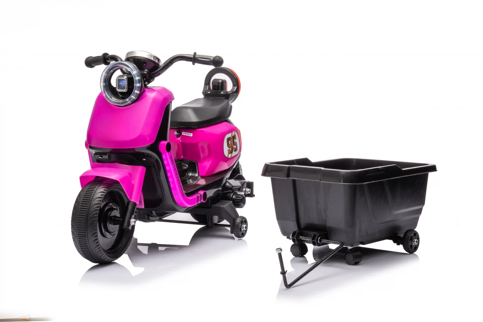 Scuter electric pentru copii, Kinderplay Scooty, remorca inclusa, telecomanda control parental, 70W, 6V 7Ah, roz [3]