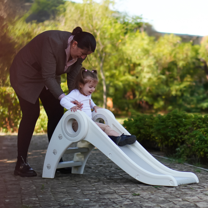 Tobogan pentru copii Kinderplay cu design ergonomic, pentru interior sau exterior, trepte antiderapante, pliabil, alb [2]
