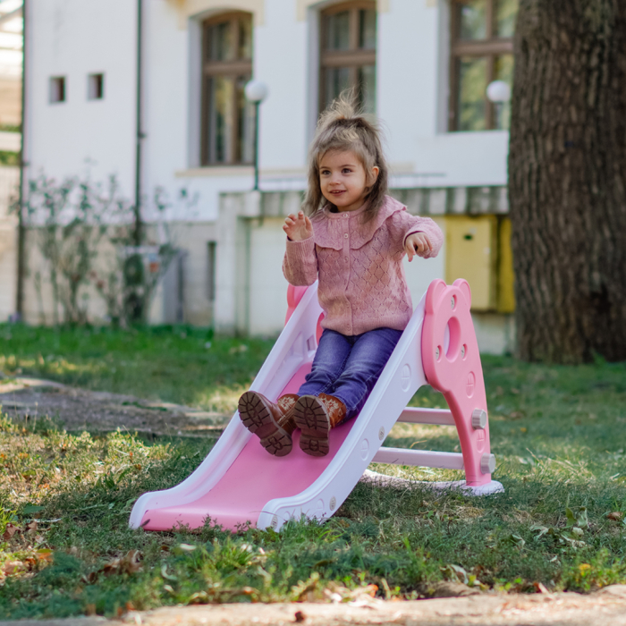 Tobogan pentru copii Kinderplay cu design ergonomic, pentru interior sau exterior, trepte antiderapante, pliabil, roz [2]