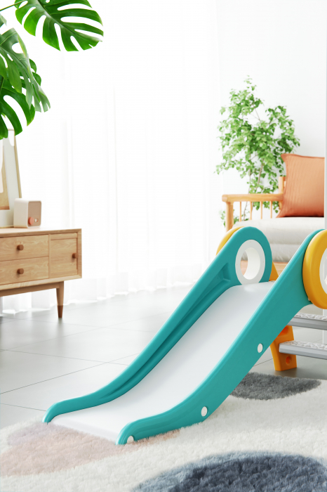 Tobogan pentru copii Kinderplay cu design ergonomic, pentru interior sau exterior, trepte antiderapante, pliabil, verde [5]