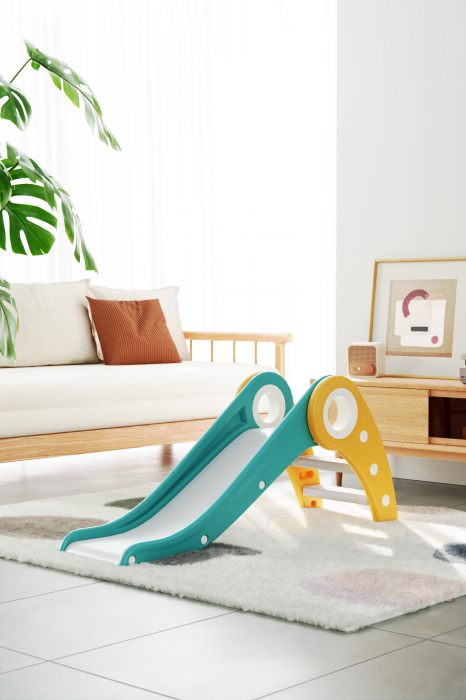 Tobogan pentru copii Kinderplay cu design ergonomic, pentru interior sau exterior, trepte antiderapante, pliabil, alb [2]