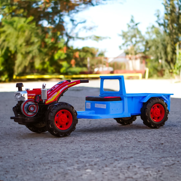 Tractoras electric cu remorca Kinderplay, pentru copii 3-6 ani, 70W 12V, telecomanda, scaun tapitat, albastru [8]