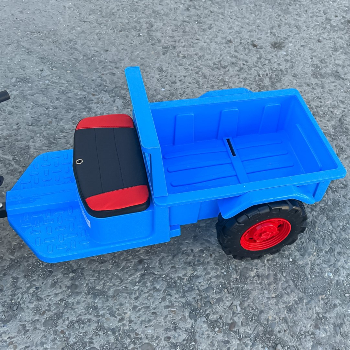Tractoras electric cu remorca Kinderplay, pentru copii 3-6 ani, 70W 12V, telecomanda, scaun tapitat, albastru [10]