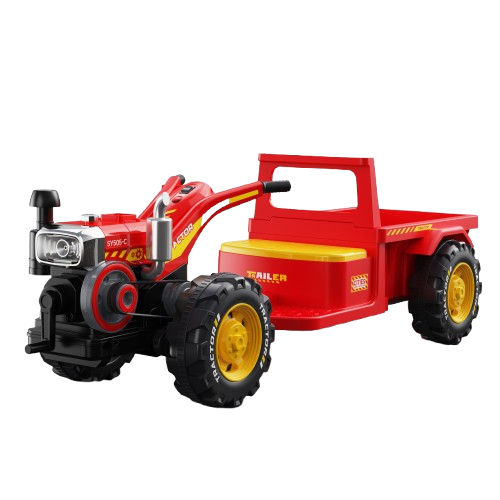 Tractoras electric cu remorca Kinderplay, pentru copii 3-6 ani, 70W 12V, telecomanda, scaun tapitat, rosu [1]