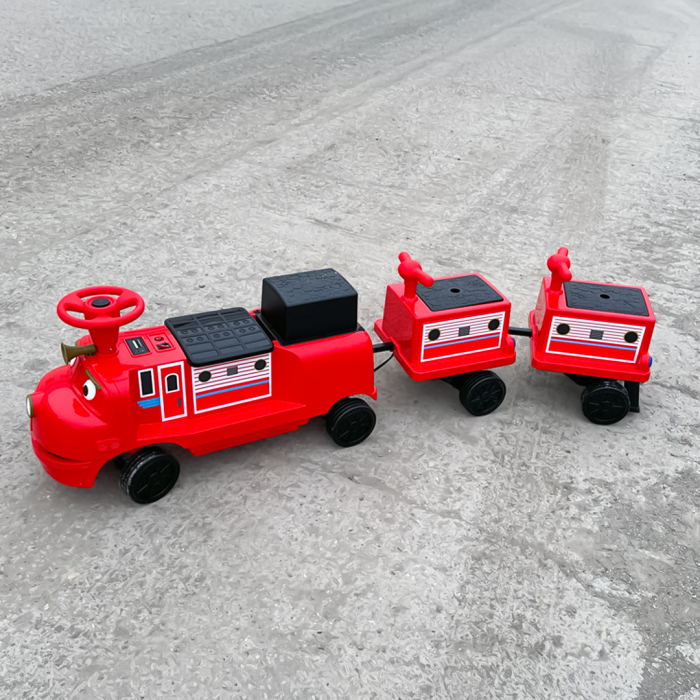 Trenulet electric CHUGGINGTON cu 2 vagoane extra, pentru 4 copii, 180W, 12V 7Ah roti moi, rosu [8]