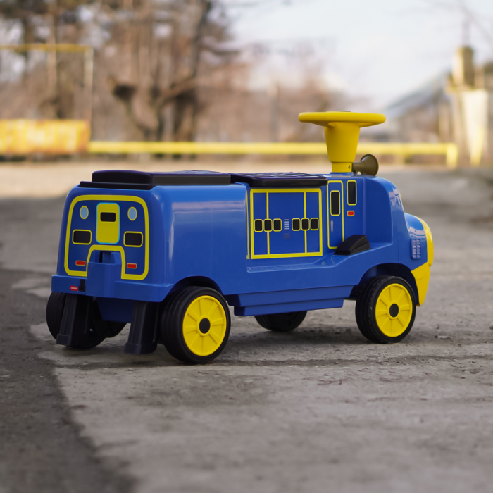 Trenulet electric pentru 2 copii 3-6 ani, CHUGGINGTON, 90W 12V, roti moi, albastru [6]