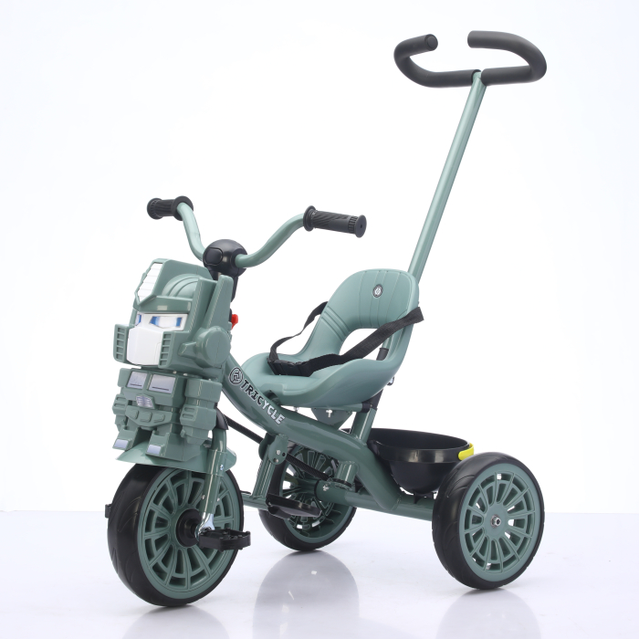 Tricicleta cu maner Kinderplay Transformer 3 in 1 pentru copii, roti EVA, pedale, centura, compartiment depozitare, verde [2]