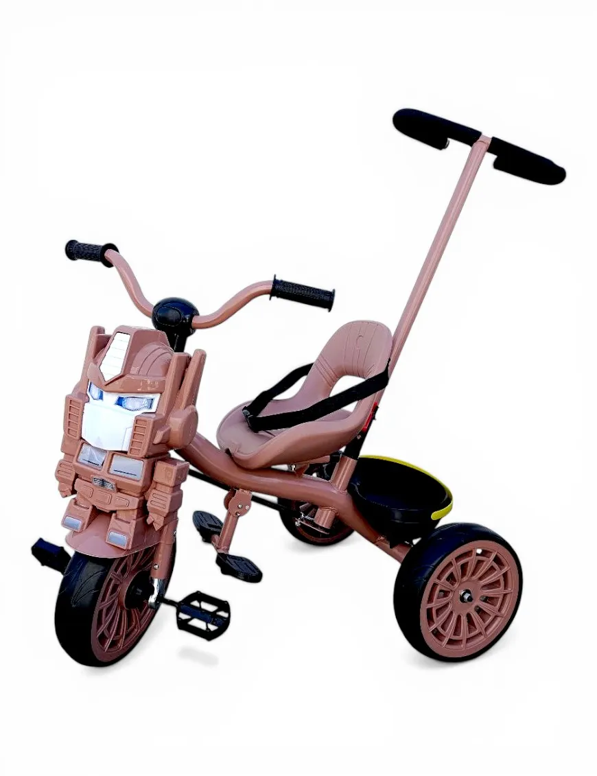 Tricicleta cu maner Kinderplay PRO601 3 in 1 pentru copii, roti EVA, pedale, centura, compartiment depozitare, roz [3]