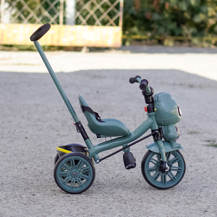 Tricicleta cu maner Kinderplay Spider 3 in 1 pentru copii, roti EVA, pedale, centura, compartiment depozitare, verde [4]