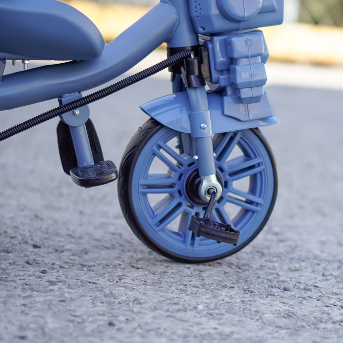 Tricicleta cu maner Kinderplay Transformer 3 in 1 pentru copii, roti EVA, pedale, centura, compartiment depozitare, albastra [14]