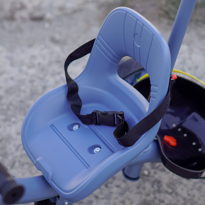 Tricicleta cu maner Kinderplay Transformer 3 in 1 pentru copii, roti EVA, pedale, centura, compartiment depozitare, albastra [12]