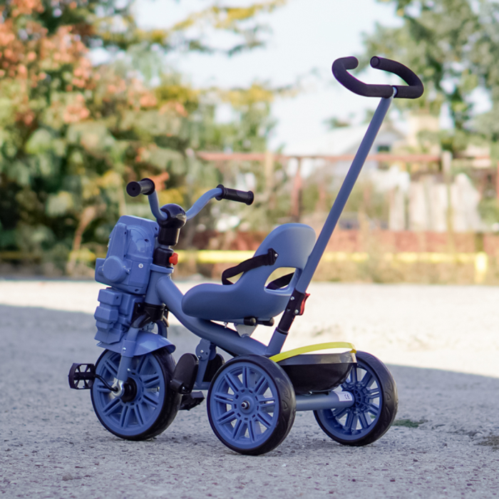 Tricicleta cu maner Kinderplay Transformer 3 in 1 pentru copii, roti EVA, pedale, centura, compartiment depozitare, albastra [4]