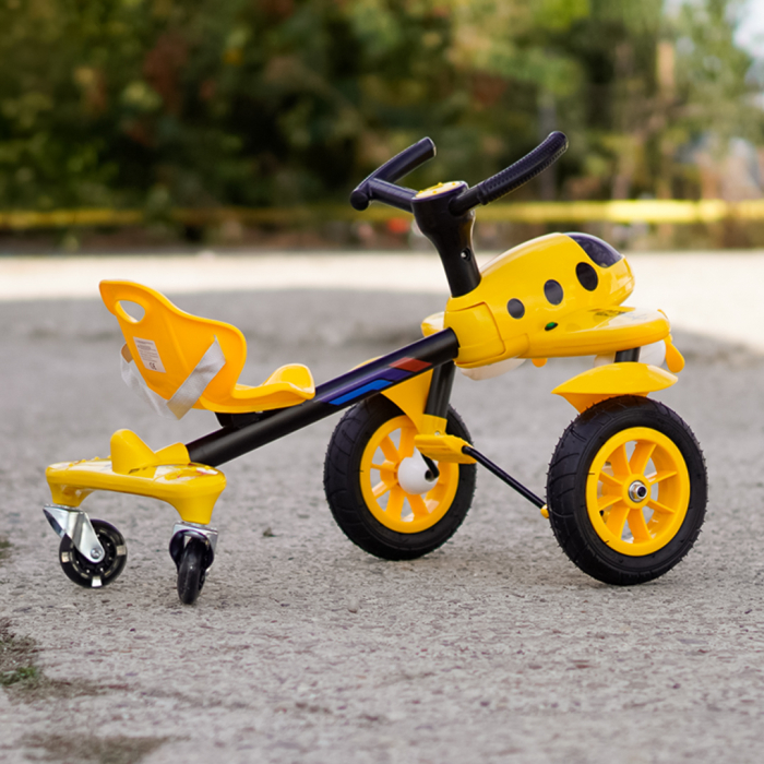 Tricicleta cu pedale Kinderplay Air 360, pentru copii 2-4 ani, scaun ergonomic, galbena [5]