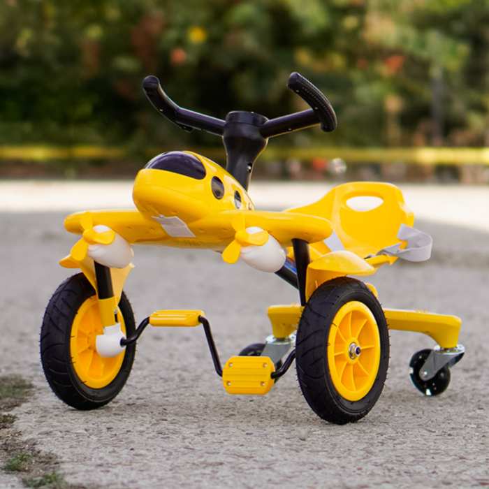 Tricicleta cu pedale Kinderplay Air 360, pentru copii 2-4 ani, scaun ergonomic, galbena [2]