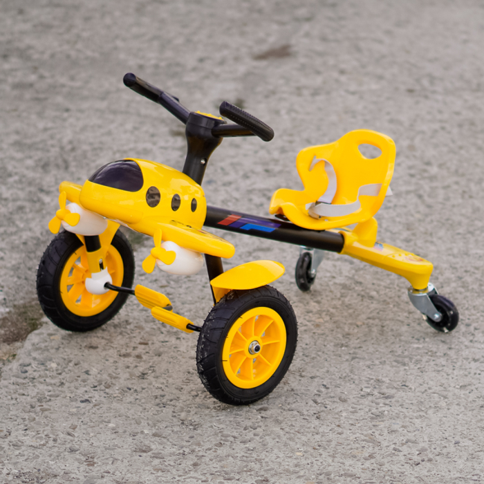 Tricicleta cu pedale Kinderplay Air 360, pentru copii 2-4 ani, scaun ergonomic, galbena [10]
