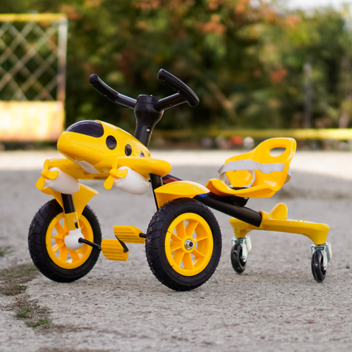Tricicleta cu pedale Kinderplay Air 360, pentru copii 2-4 ani, scaun ergonomic, galbena [8]