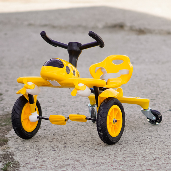 Tricicleta cu pedale Kinderplay Air 360, pentru copii 2-4 ani, scaun ergonomic, galbena [9]