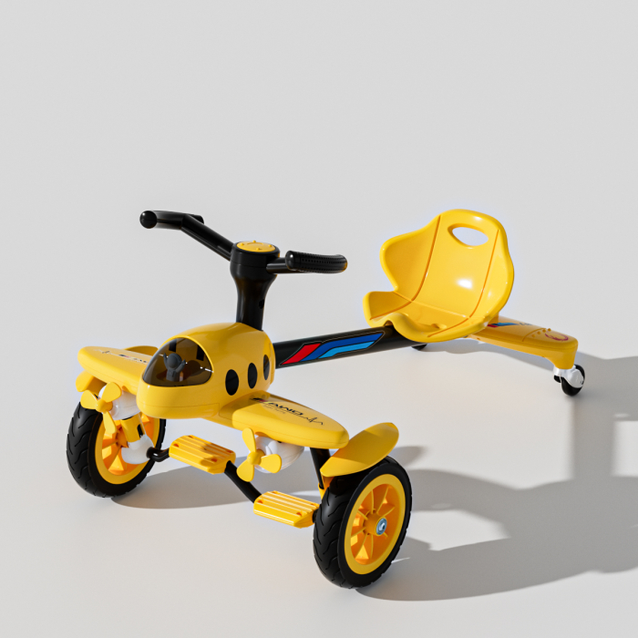 Tricicleta cu pedale Kinderplay Air 360, pentru copii 2-4 ani, scaun ergonomic, galbena [14]