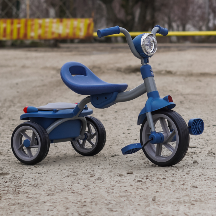 Tricicleta cu pedale Kinderplay Baby Flyer, pentru copii 2-4 ani, roti moi EVA, pliabila, albastra [10]