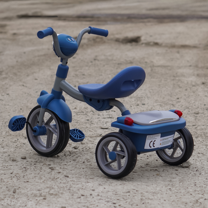 Tricicleta cu pedale Kinderplay Baby Flyer, pentru copii 2-4 ani, roti moi EVA, pliabila, albastra [5]