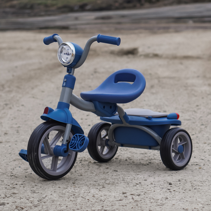 Tricicleta cu pedale Kinderplay Baby Flyer, pentru copii 2-4 ani, roti moi EVA, pliabila, albastra [2]