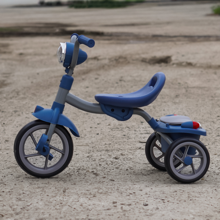 Tricicleta cu pedale Kinderplay Baby Flyer, pentru copii 2-4 ani, roti moi EVA, pliabila, albastra [4]