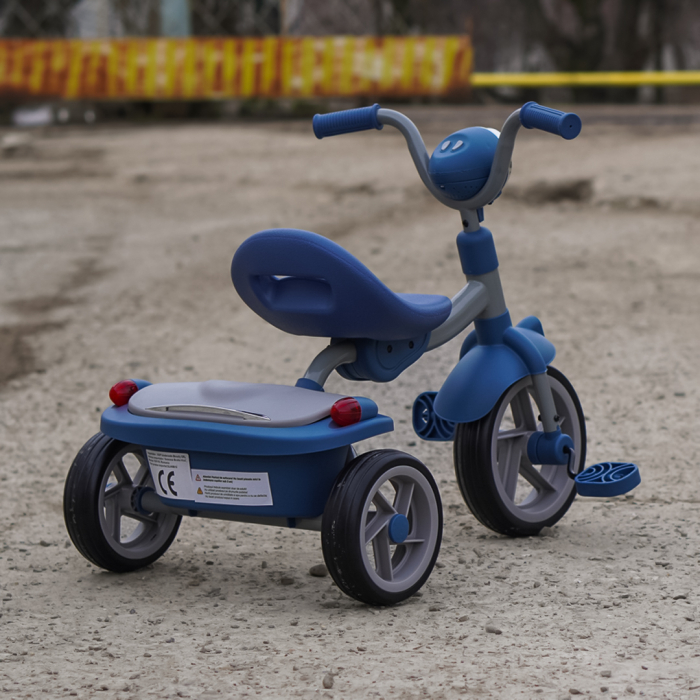 Tricicleta cu pedale Kinderplay Baby Flyer, pentru copii 2-4 ani, roti moi EVA, pliabila, albastra [8]