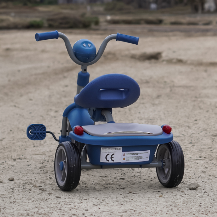 Tricicleta cu pedale Kinderplay Baby Flyer, pentru copii 2-4 ani, roti moi EVA, pliabila, albastra [7]