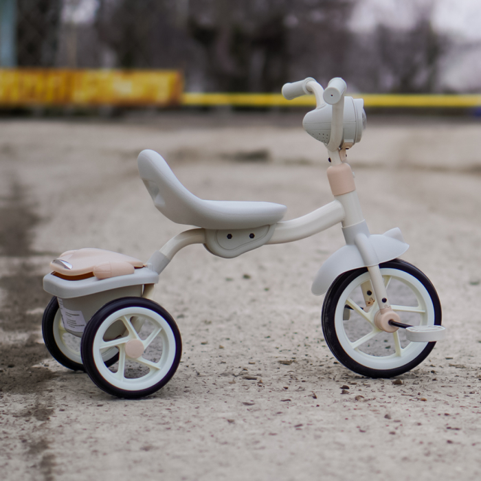 Tricicleta cu pedale Kinderplay Baby Flyer, pentru copii 2-4 ani, roti moi EVA, pliabila, bej [6]