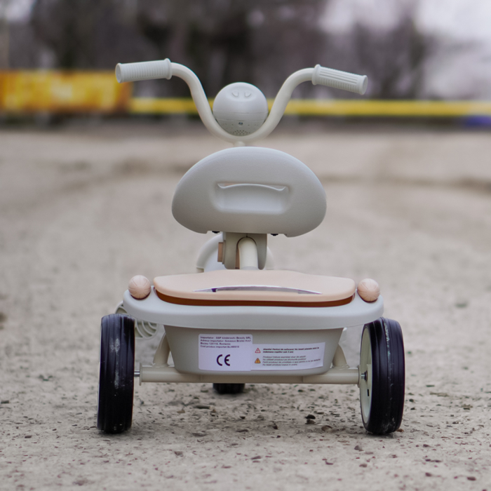 Tricicleta cu pedale Kinderplay Baby Flyer, pentru copii 2-4 ani, roti moi EVA, pliabila, bej [8]