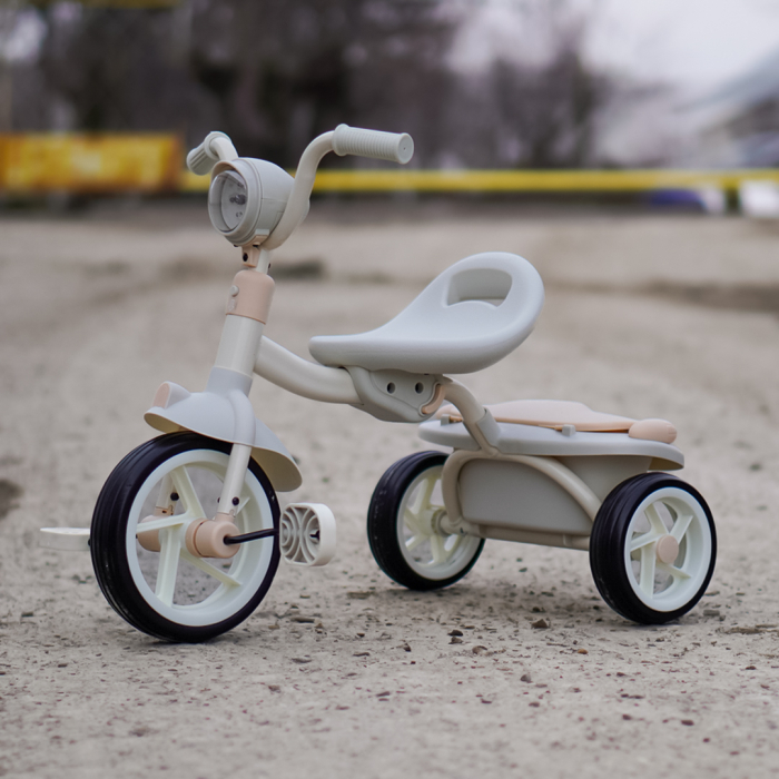 Tricicleta cu pedale Kinderplay Baby Flyer, pentru copii 2-4 ani, roti moi EVA, pliabila, bej [2]