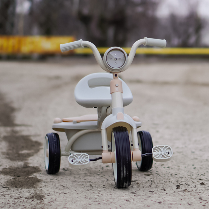 Tricicleta cu pedale Kinderplay Baby Flyer, pentru copii 2-4 ani, roti moi EVA, pliabila, bej [3]