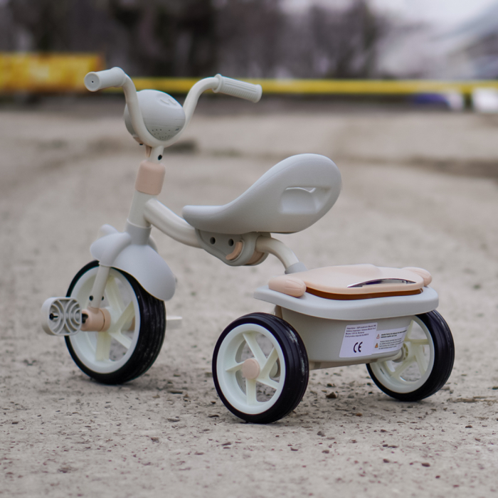 Tricicleta cu pedale Kinderplay Baby Flyer, pentru copii 2-4 ani, roti moi EVA, pliabila, bej [9]