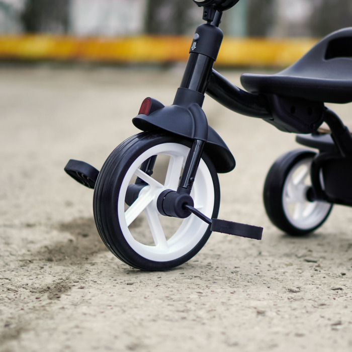 Tricicleta cu pedale Kinderplay Baby Flyer, pentru copii 2-4 ani, roti moi EVA, pliabila, neagra [8]