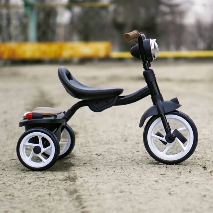 Tricicleta cu pedale Kinderplay Baby Flyer, pentru copii 2-4 ani, roti moi EVA, pliabila, neagra [4]