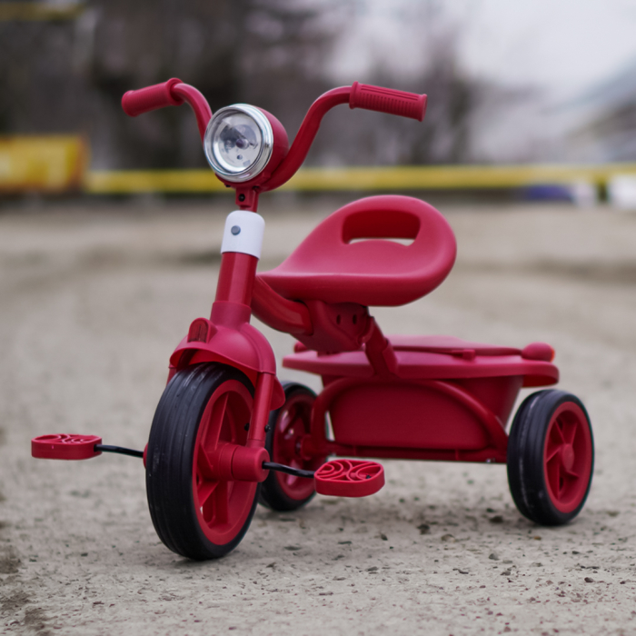 Tricicleta cu pedale Kinderplay Baby Flyer, pentru copii 2-4 ani, roti moi EVA, pliabila, rosie [4]