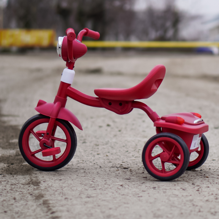 Tricicleta cu pedale Kinderplay Baby Flyer, pentru copii 2-4 ani, roti moi EVA, pliabila, rosie [6]