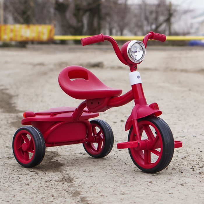 Tricicleta cu pedale Kinderplay Baby Flyer, pentru copii 2-4 ani, roti moi EVA, pliabila, rosie [2]