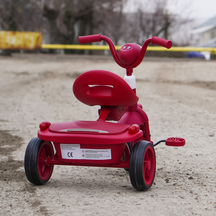 Tricicleta cu pedale Kinderplay Baby Flyer, pentru copii 2-4 ani, roti moi EVA, pliabila, rosie [9]