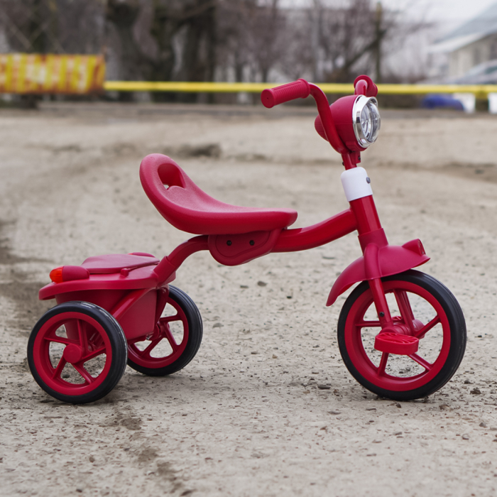 Tricicleta cu pedale Kinderplay Baby Flyer, pentru copii 2-4 ani, roti moi EVA, pliabila, rosie [11]