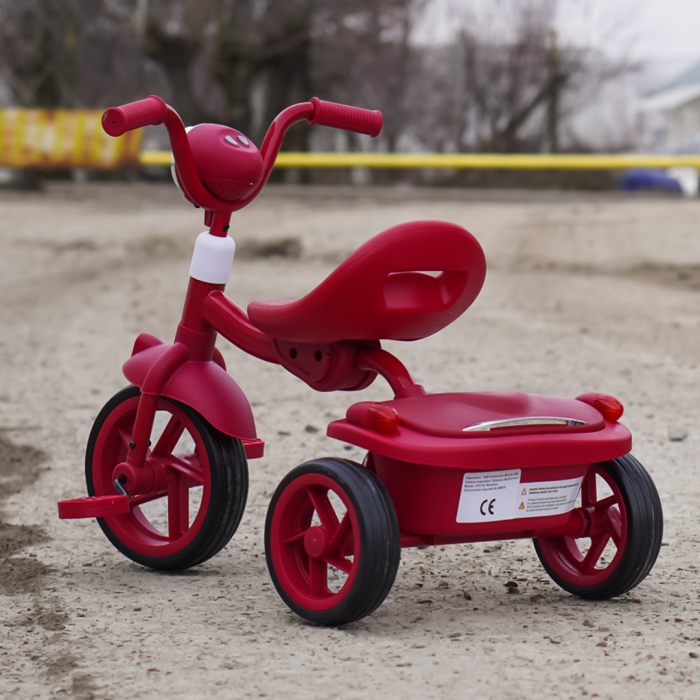 Tricicleta cu pedale Kinderplay Baby Flyer, pentru copii 2-4 ani, roti moi EVA, pliabila, rosie [7]