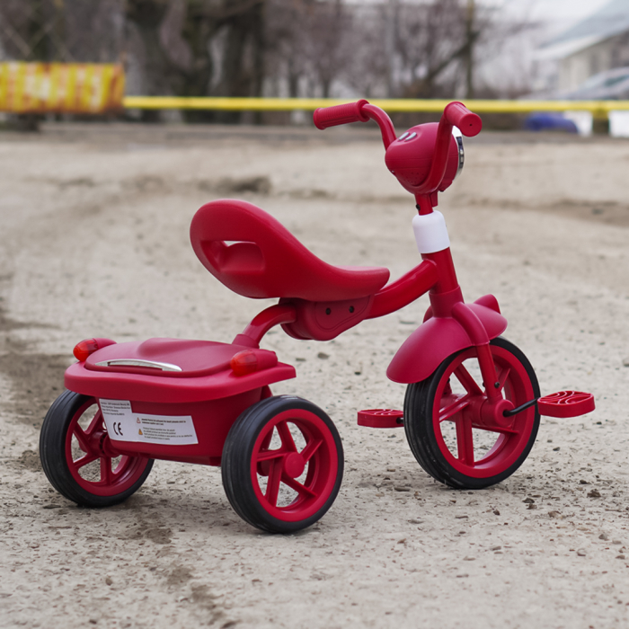 Tricicleta cu pedale Kinderplay Baby Flyer, pentru copii 2-4 ani, roti moi EVA, pliabila, rosie [10]