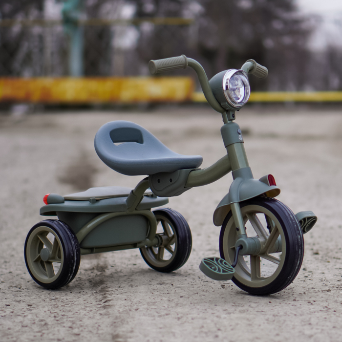 Tricicleta cu pedale Kinderplay Baby Flyer, pentru copii 2-4 ani, roti moi EVA, pliabila, verde [2]