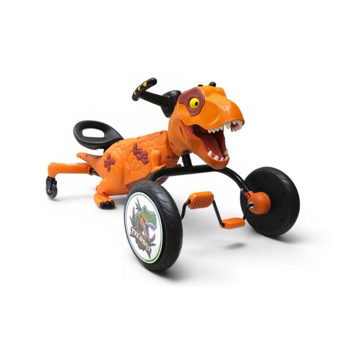 Tricicleta cu pedale Kinderplay T-Rex drift 360, pentru copii 3-6 ani, lumini LED, scaun ergonomic, galbena [13]