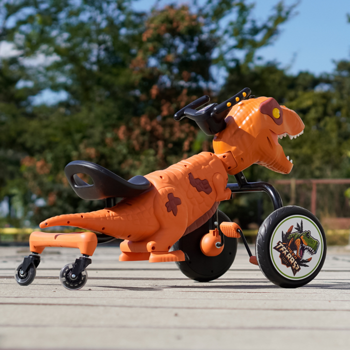 Tricicleta cu pedale Kinderplay T-Rex drift 360, pentru copii 3-6 ani, lumini LED, scaun ergonomic, galbena [4]