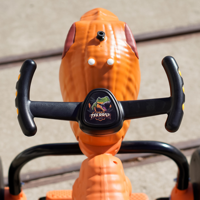 Tricicleta cu pedale Kinderplay T-Rex drift 360, pentru copii 3-6 ani, lumini LED, scaun ergonomic, galbena [11]